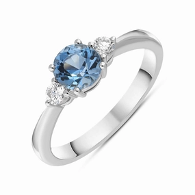 18ct White Gold Aquamarine Diamond Round Cut Three Stone Ring
