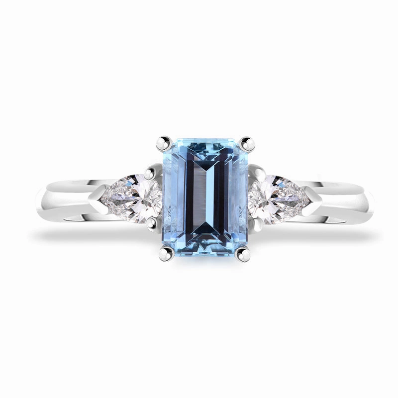 18ct White Gold Aquamarine Diamond Three Stone Ring