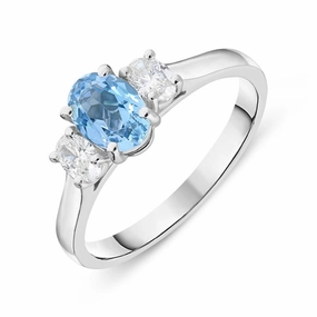 18ct White Gold Aquamarine Diamond Three Stone Ring