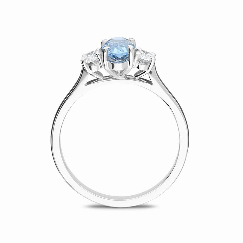 18ct White Gold Aquamarine Diamond Three Stone Ring