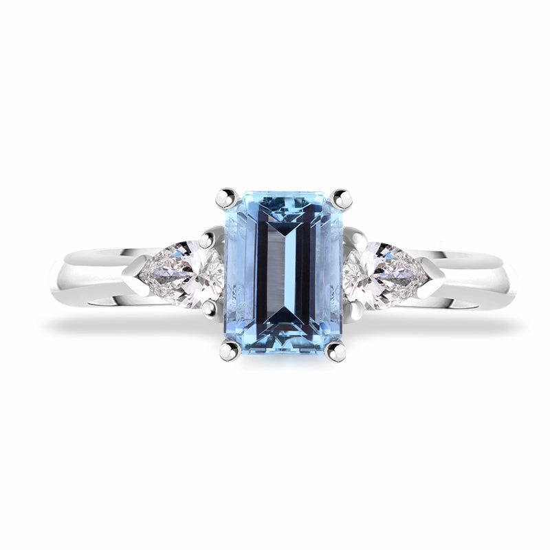 18ct White Gold Aquamarine Diamond Three Stone Ring