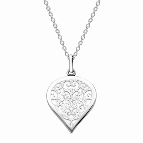 18ct White Gold Bauxite Flore Filigree Medium Heart Necklace