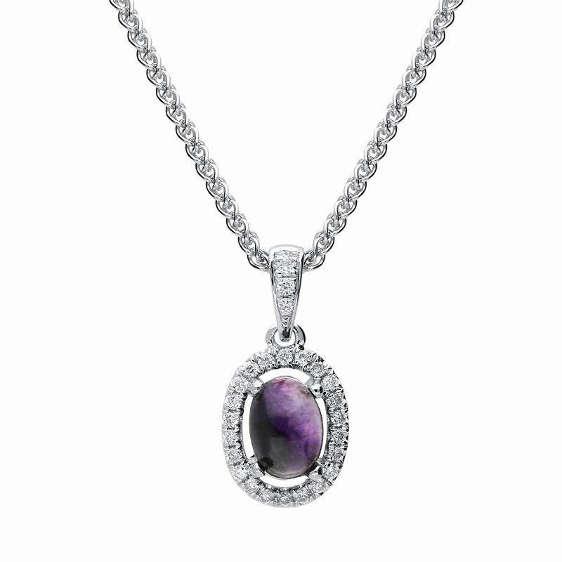 18ct White Gold Blue John 0.08ct Diamond Oval Necklace