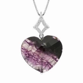 18ct White Gold Blue John 0.125ct Diamond Faceted Heart Necklace D