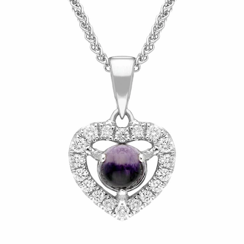 18ct White Gold Blue John 0.16ct Diamond Heart Necklace