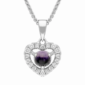 18ct White Gold Blue John 0.16ct Diamond Heart Necklace