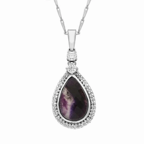 18ct White Gold Blue John 0.23ct Diamond Faceted Pear Necklace