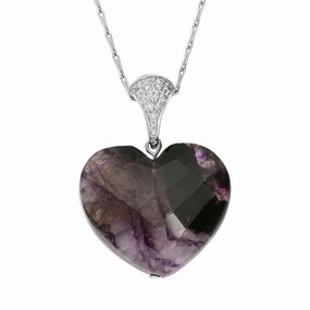 18ct White Gold Blue John 0.23ct Diamond Unique Heart Necklace D D