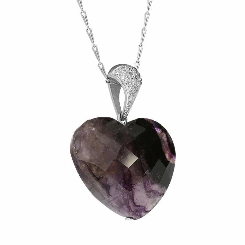 18ct White Gold Blue John 0.23ct Diamond Unique Heart Necklace D D