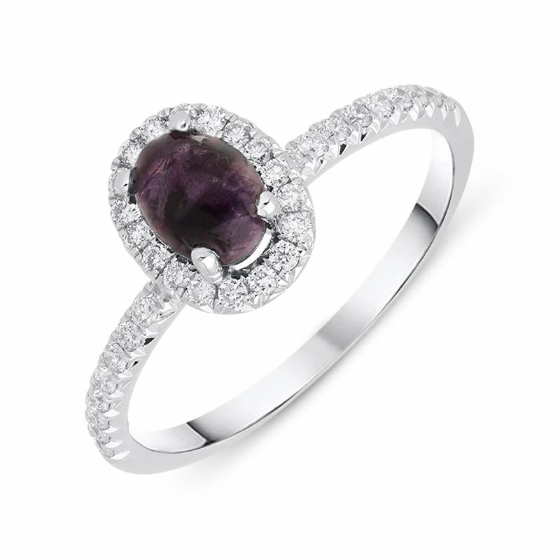 18ct White Gold Blue John 0.27ct Diamond Oval Cluster Ring