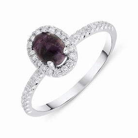 18ct White Gold Blue John 0.27ct Diamond Oval Cluster Ring