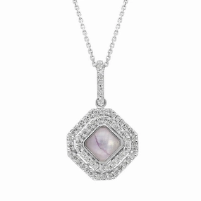 18ct White Gold Blue John 0.34ct Diamond Double Row Octogon Shaped Necklace