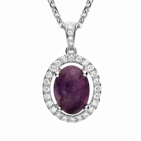 18ct White Gold Blue John and Diamond Oval Necklace