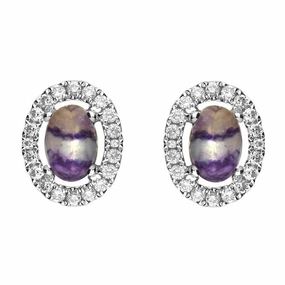 18ct White Gold  Blue John and Diamond Oval Stud Earrings