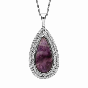 18ct White Gold Blue John and Diamond Pear Necklace