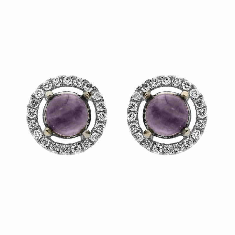 18ct White Gold Blue John and Diamond Round Stud Earrings