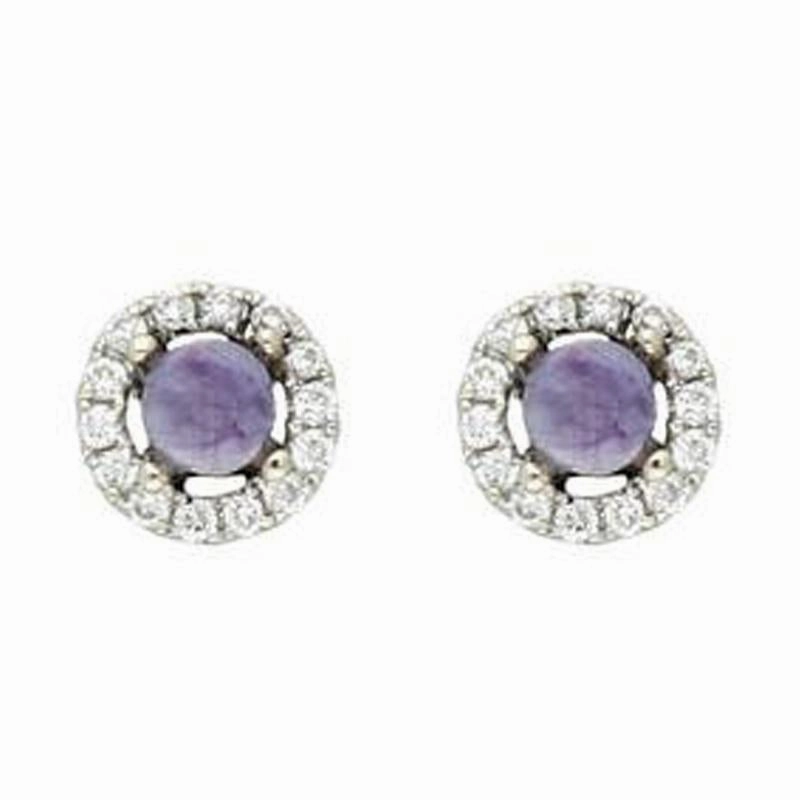 18ct White Gold Blue John and Diamond Round Stud Earrings