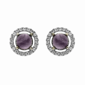 18ct White Gold Blue John and Diamond Round Stud Earrings