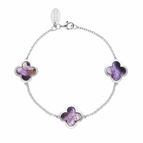 18ct White Gold Blue John  bloom Four Leaf Clover Chain Bracelet