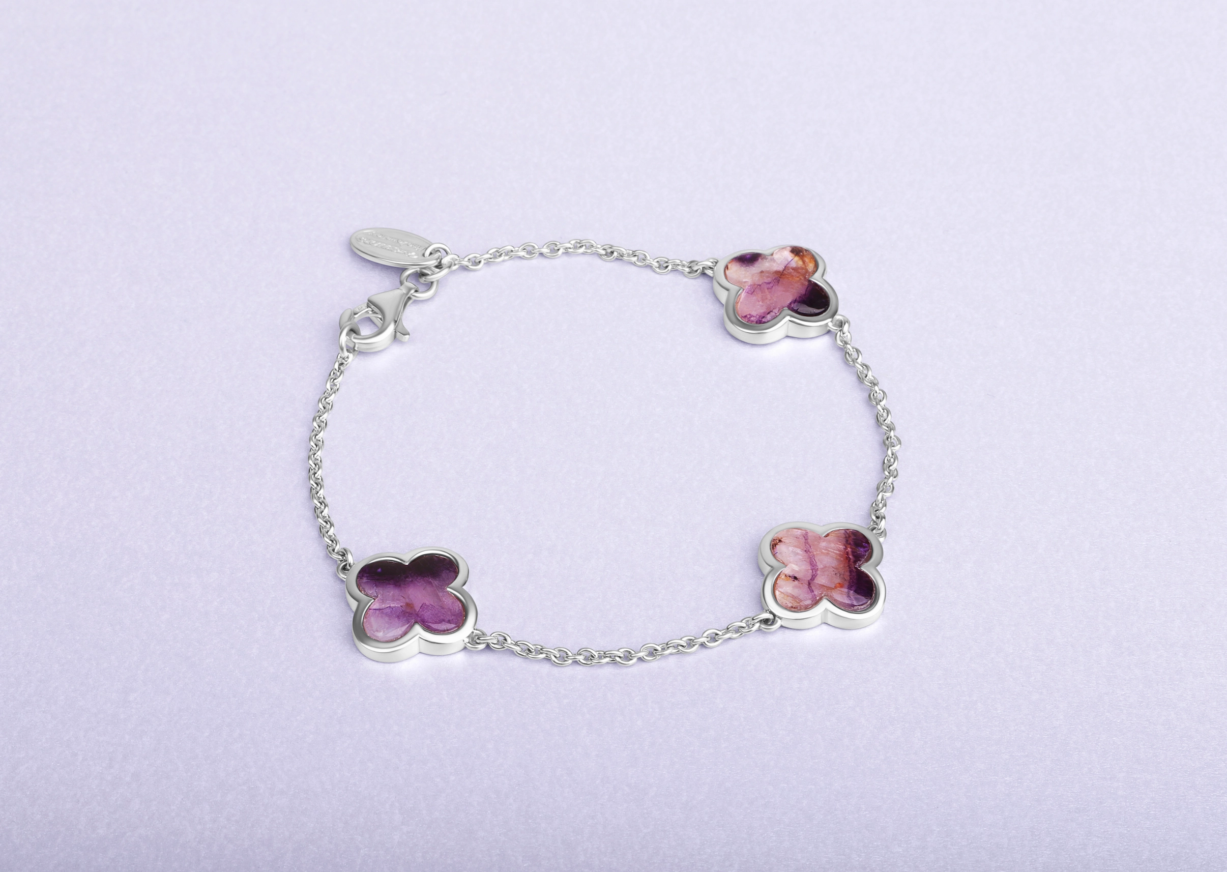 18ct White Gold Blue John  bloom Four Leaf Clover Chain Bracelet