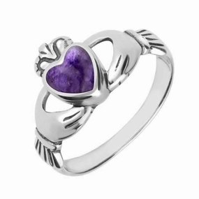 18ct White Gold Blue John Claddagh Set Ring