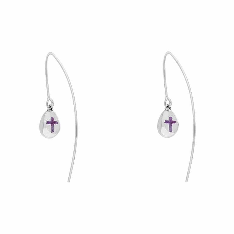 18ct White Gold Blue John Cross Disc Drop Earrings