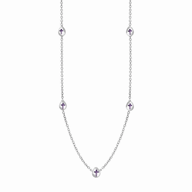 18ct White Gold Blue John Cross Link Disc Chain Necklace