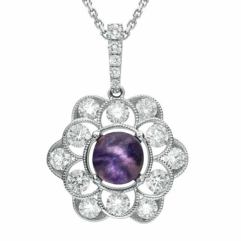 18ct White Gold Blue John Diamond Central Stone Flower Necklace