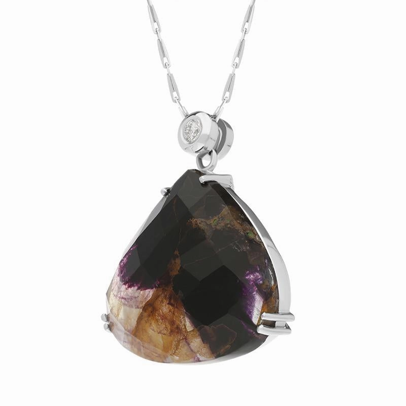 18ct White Gold Blue John Diamond Faceted Triangle Necklace