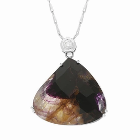 18ct White Gold Blue John Diamond Faceted Triangle Necklace