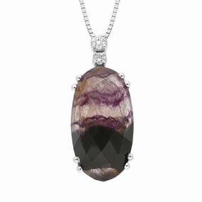18ct White Gold Blue John Diamond Long Faceted Oval Necklace