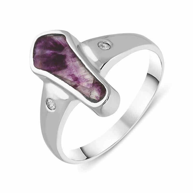 18ct White Gold Blue John Diamond Organic Bell Shape Ring