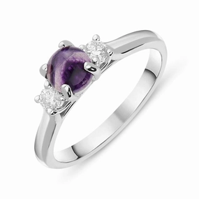 18ct White Gold Blue John Diamond Round Claw Set Ring