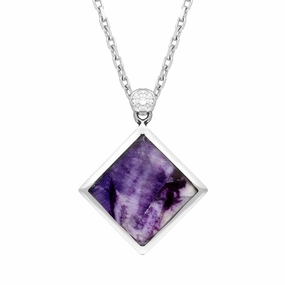 18ct White Gold Blue John Diamond Top Flat Square Necklace D