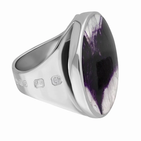 18ct White Gold Blue John King's Coronation Hallmark Medium Round Ring D