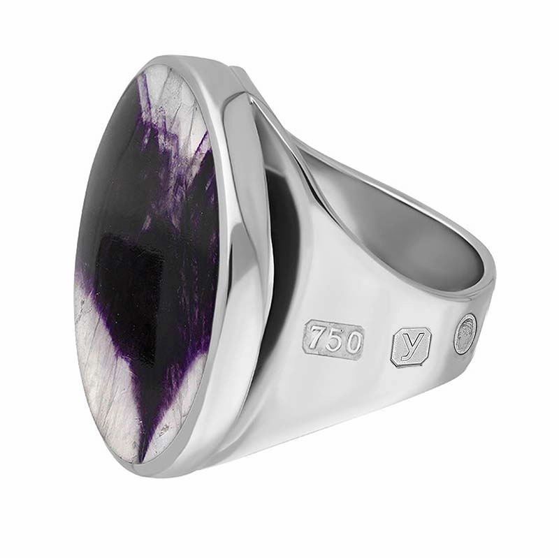 18ct White Gold Blue John King's Coronation Hallmark Medium Round Ring D