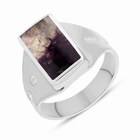 18ct White Gold Blue John King's Coronation Hallmark Small Oblong Ring D