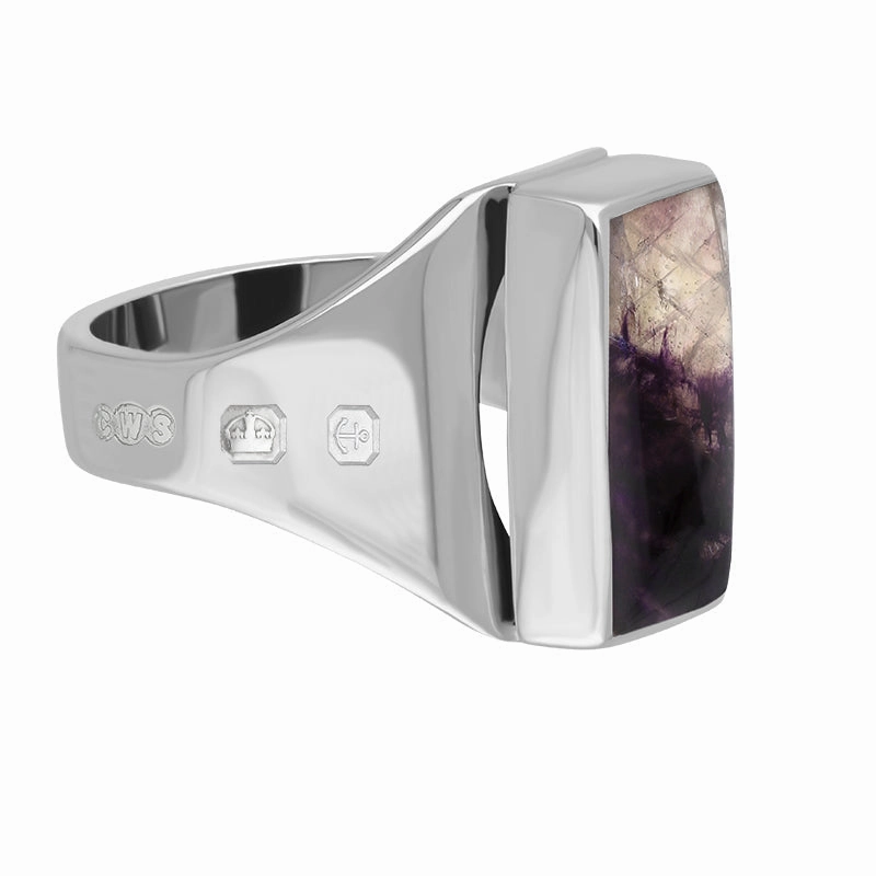 18ct White Gold Blue John King's Coronation Hallmark Small Oblong Ring D