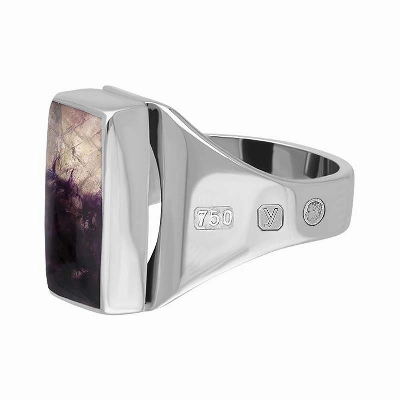 18ct White Gold Blue John King's Coronation Hallmark Small Oblong Ring D
