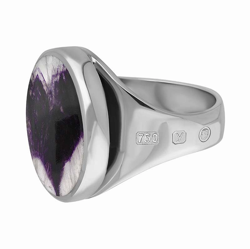 18ct White Gold Blue John King's Coronation Hallmark Small Round Ring D