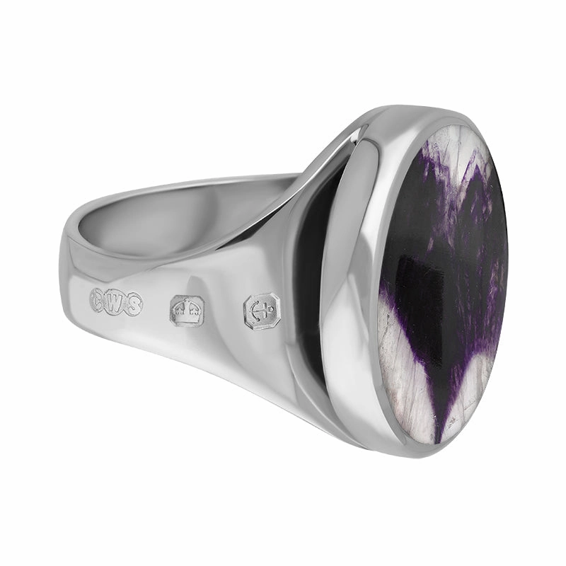 18ct White Gold Blue John King's Coronation Hallmark Small Round Ring D