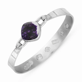 18ct White Gold Blue John King's Coronation Hallmark Wide Cushion Bangle D