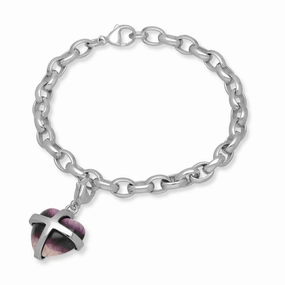 18ct White Gold Blue John Medium Cross Heart Charm Bracelet