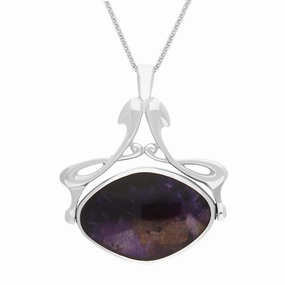 18ct White Gold Blue John Mother Of Pearl Bell Diamond Swivel Fob Necklace