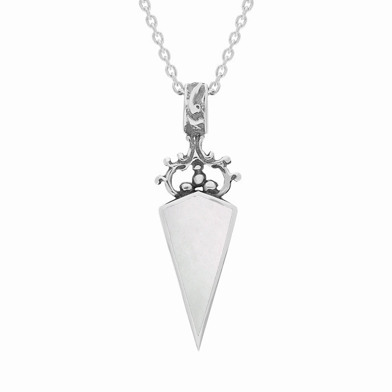 18ct White Gold Blue John Mother Of Pearl Double Sided Dagger Fob Necklace