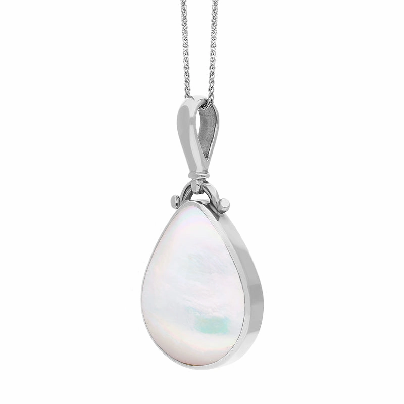 18ct White Gold Blue John Mother of Pearl Double Sided Pear Fob Necklace