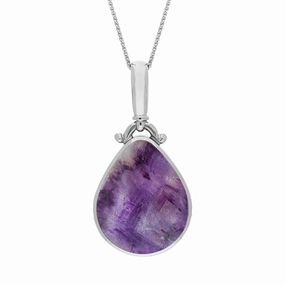18ct White Gold Blue John Mother of Pearl Double Sided Pear Fob Necklace