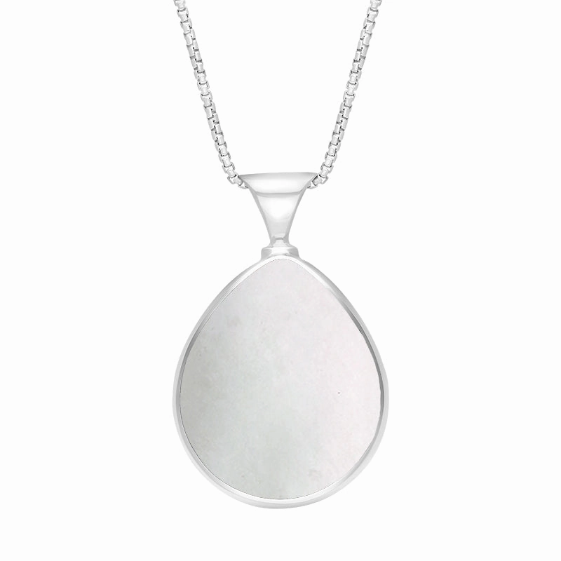 18ct White Gold Blue John Mother of Pearl Queens Jubilee Hallmark Double Sided Pear-shaped Necklace D