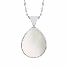 18ct White Gold Blue John Mother of Pearl Queens Jubilee Hallmark Double Sided Pear-shaped Necklace D