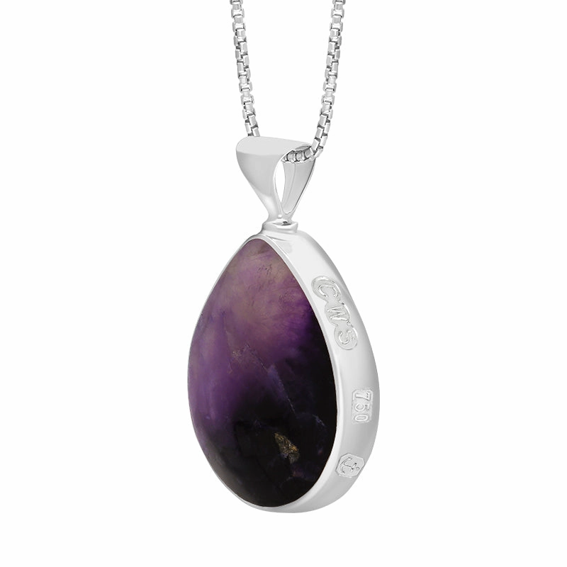 18ct White Gold Blue John Mother of Pearl Queens Jubilee Hallmark Double Sided Pear-shaped Necklace D